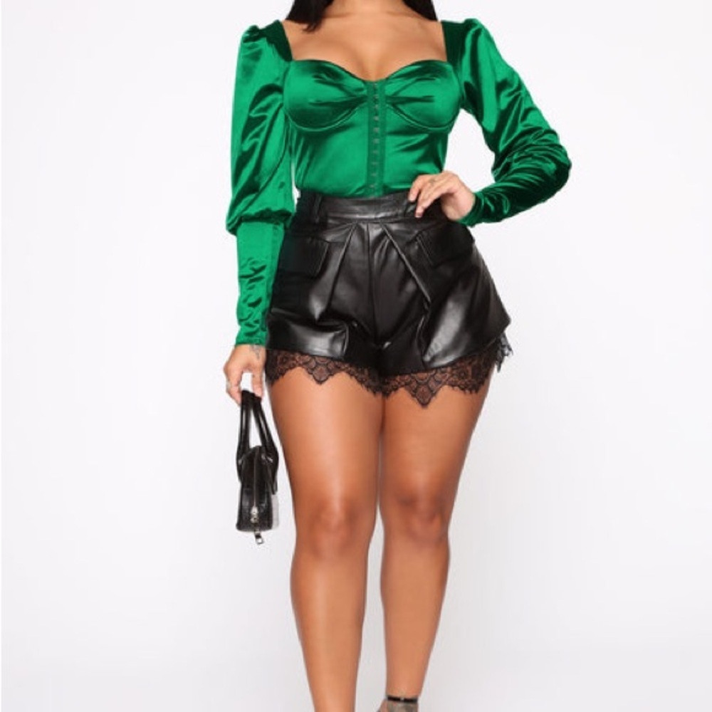 Fashion Nova Green Puff Sleeve Crop Blouse Size XS